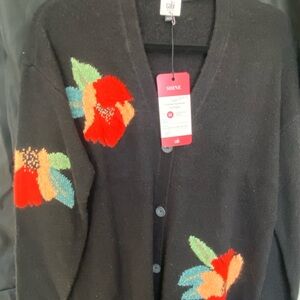 White House Black Market Black Floral Women's Sweater